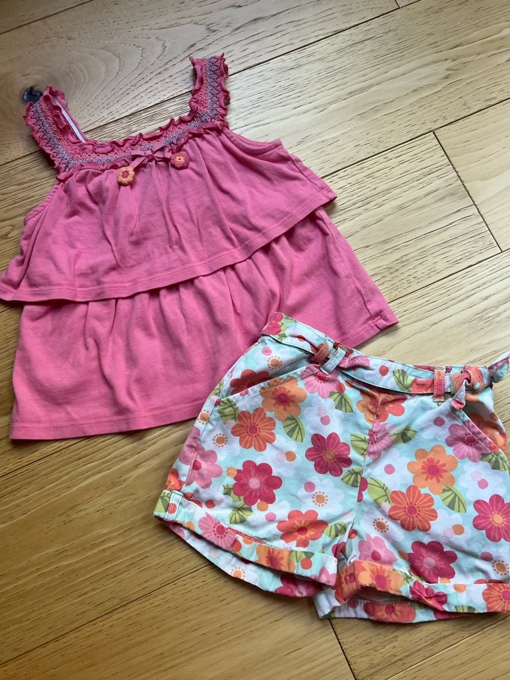 GYMBOREE Coral Pink Smocked Ruffle Tank Top with Matching Shorts
